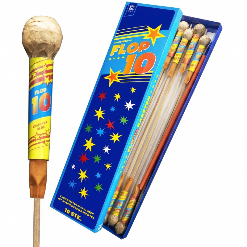 Funke Raketen Flop 10 Kal. 34-38 mm Kugelkopf Raketensortiment 10 Stück