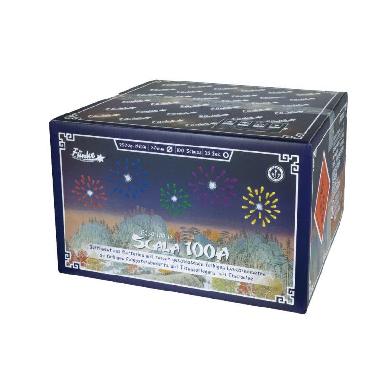Funke Scala 100A 100 Schuss 30mm 2500g Verbundfeuerwerk 1.3G Funke Scala 100A 100 Schuss 30mm 2500g Verbundfeuerwerk 1.3G
